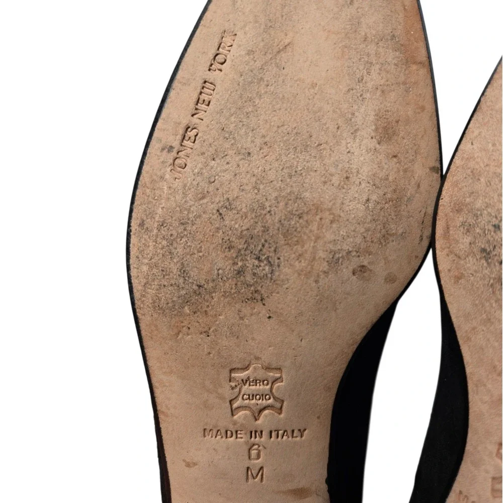 Vtg Jones New York Black Suede Bow Ballet Flats 6 Made In Italy Coquette 90s Y2K
